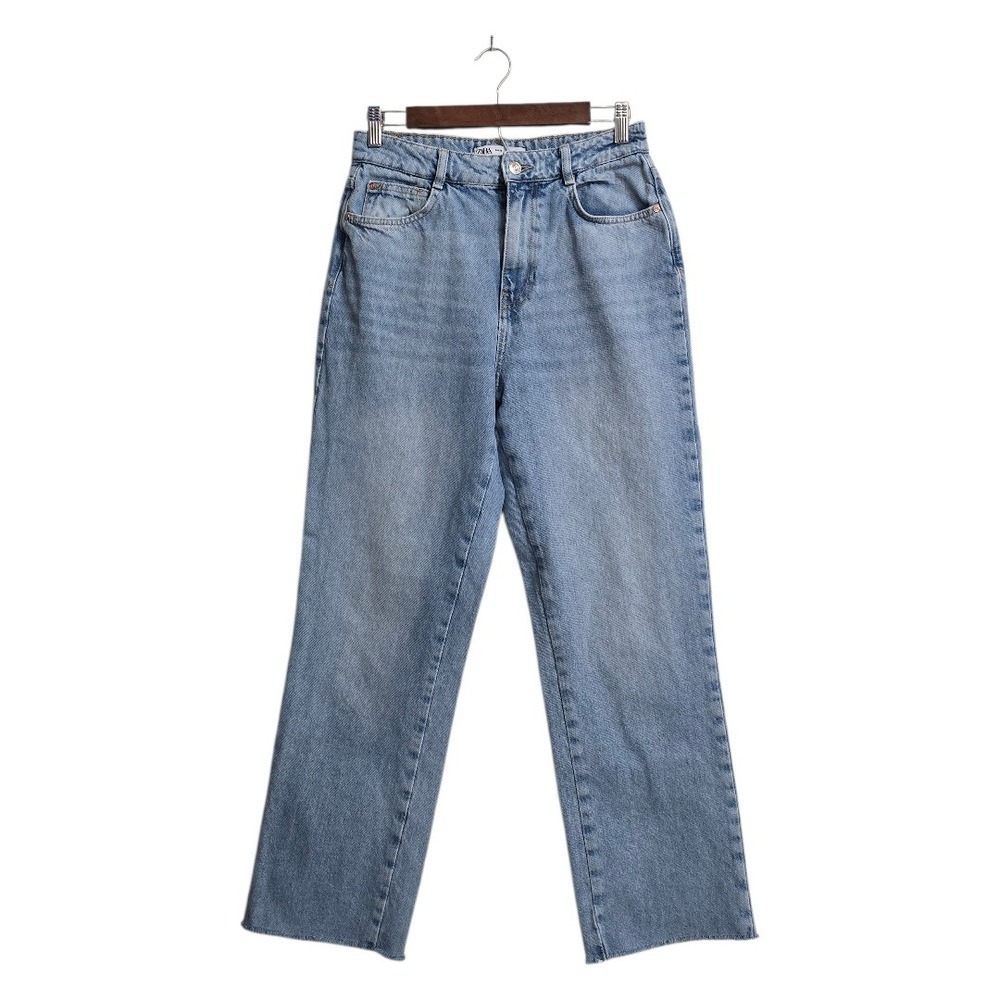 Zara High Rise Straight Leg Raw Hem Ankle Jeans Sz 6
